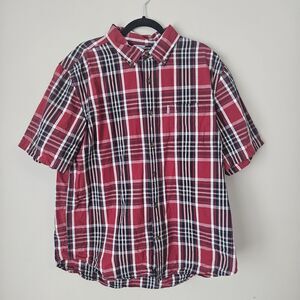 Carhartt Shirt Button Up Relaxed Fit Plaid Mens Size XL Red Blue Short Sleeve